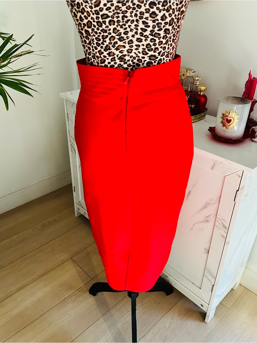 Red Gold Button Pencil Skirt - Picture 8 of 14